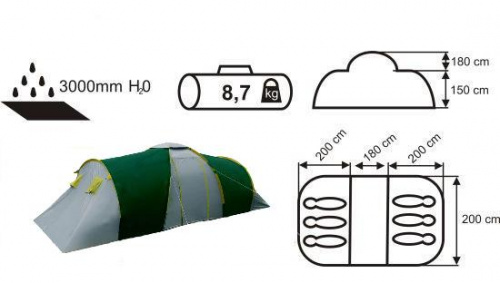 Палатка ACAMPER NADIR (6-местная 3000 мм/ст) green
