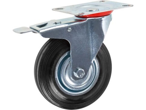 Опора колёсная d-125мм на площадке с фиксатором, резиновая STARFIX