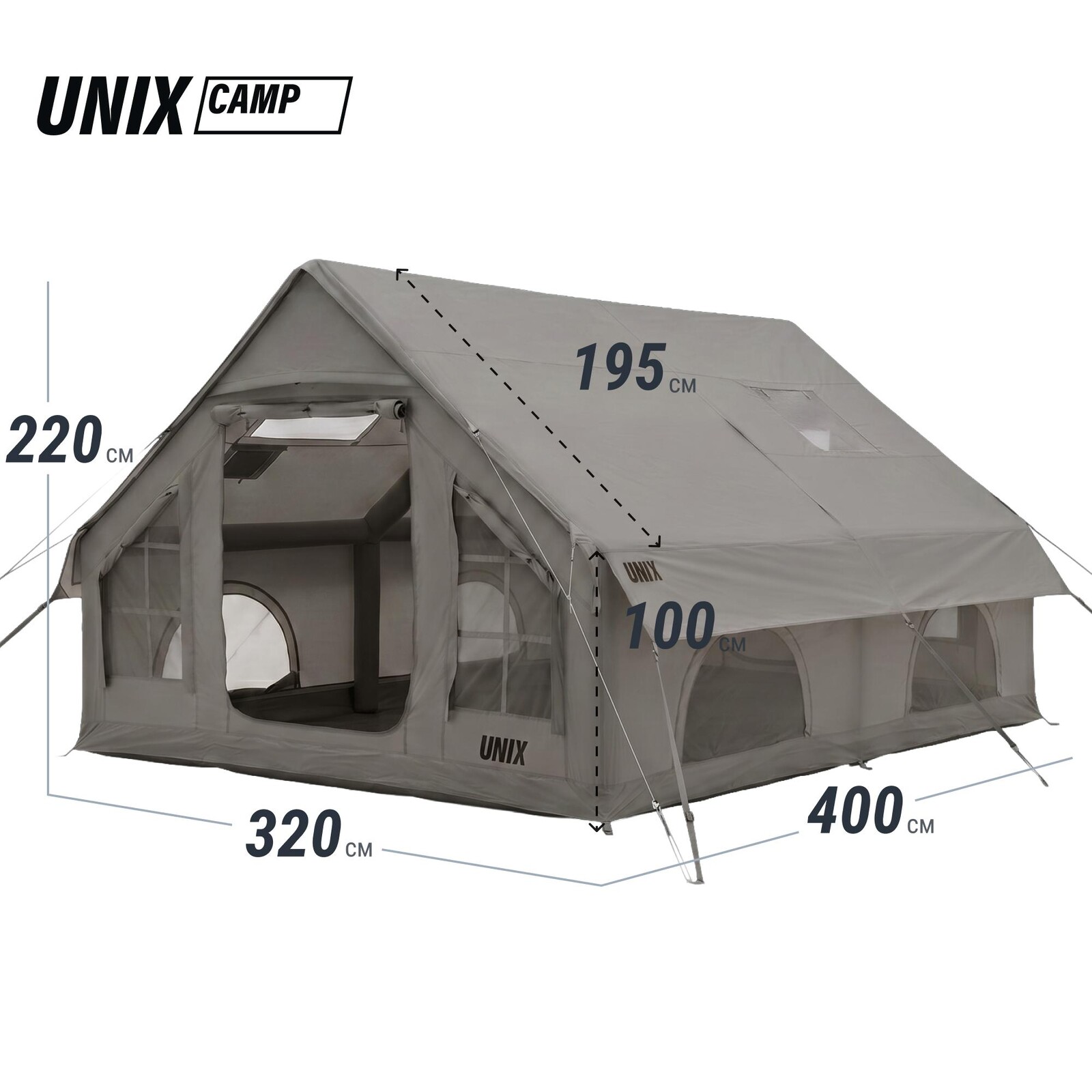 Надувная палатка UNIX Camp Sirius 4х3 серый (+ навес)