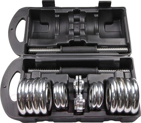 Набор гантелей хромированных AMETIST в чемодане 15 кг