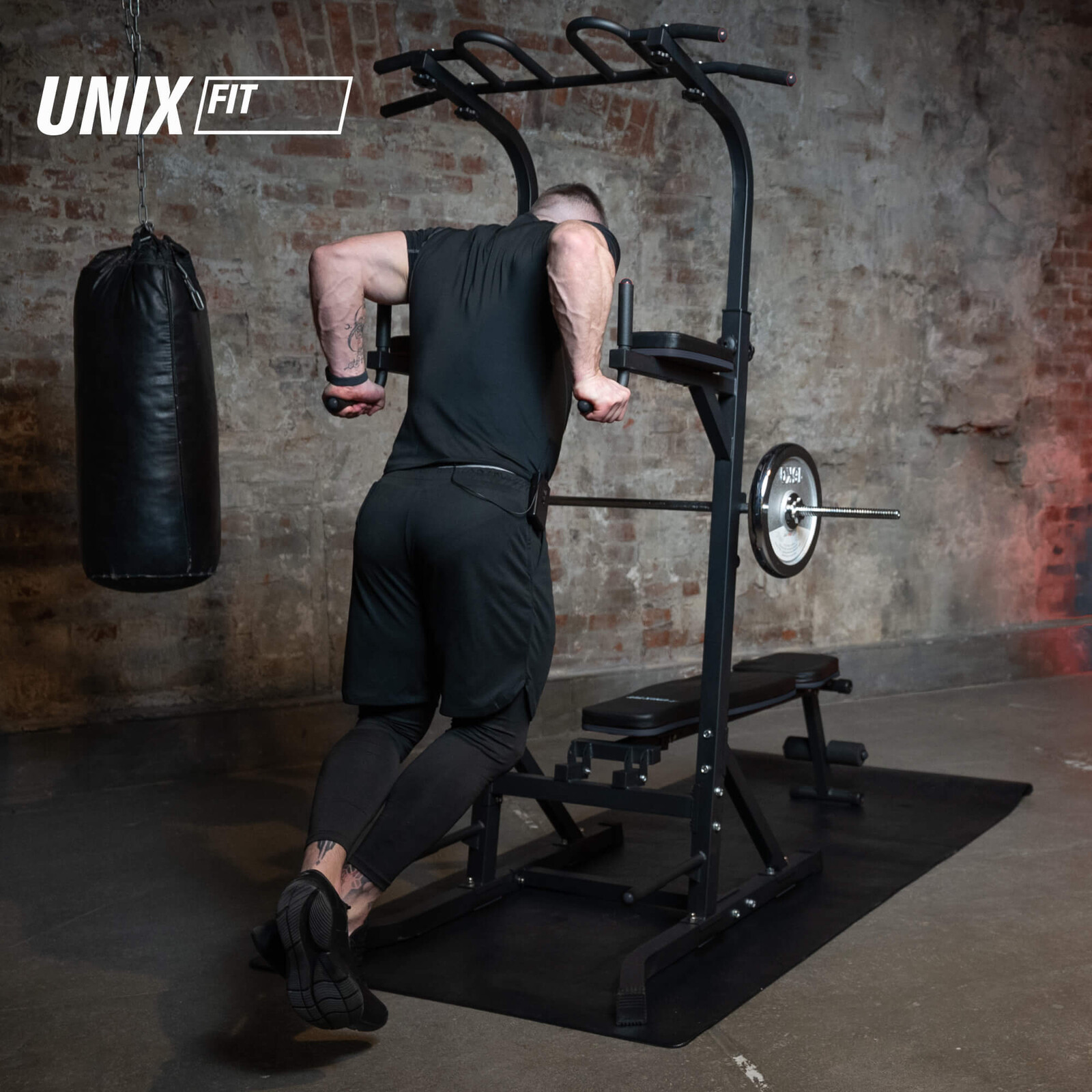 Турник-пресс-брусья со скамьей UNIX Fit силовая стойка / Power Tower 150P