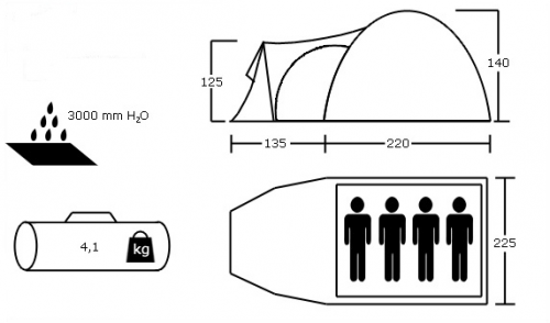 Палатка ACAMPER MONSUN (4-местная 3000 мм/ст) gray