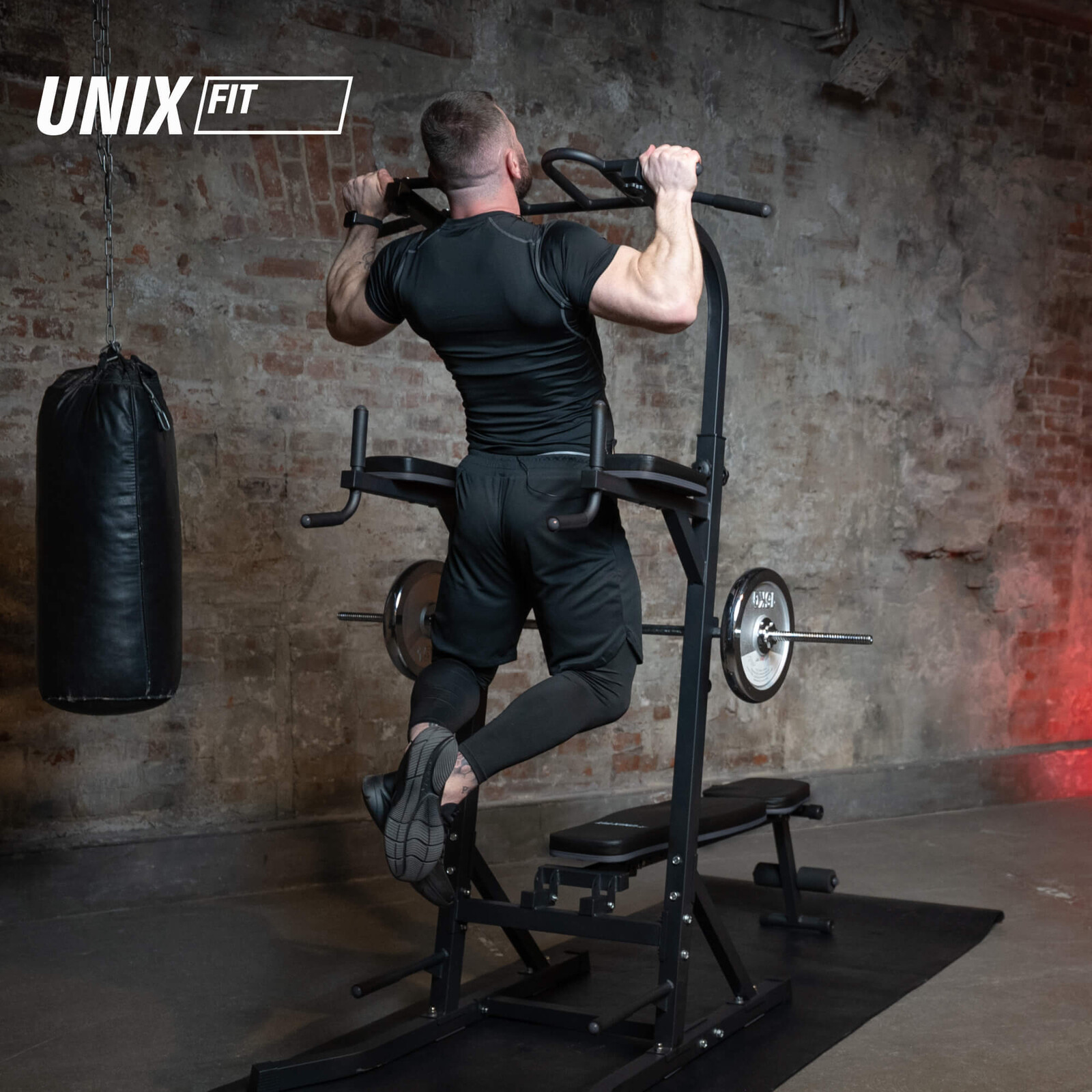 Турник-пресс-брусья со скамьей UNIX Fit силовая стойка / Power Tower 150P