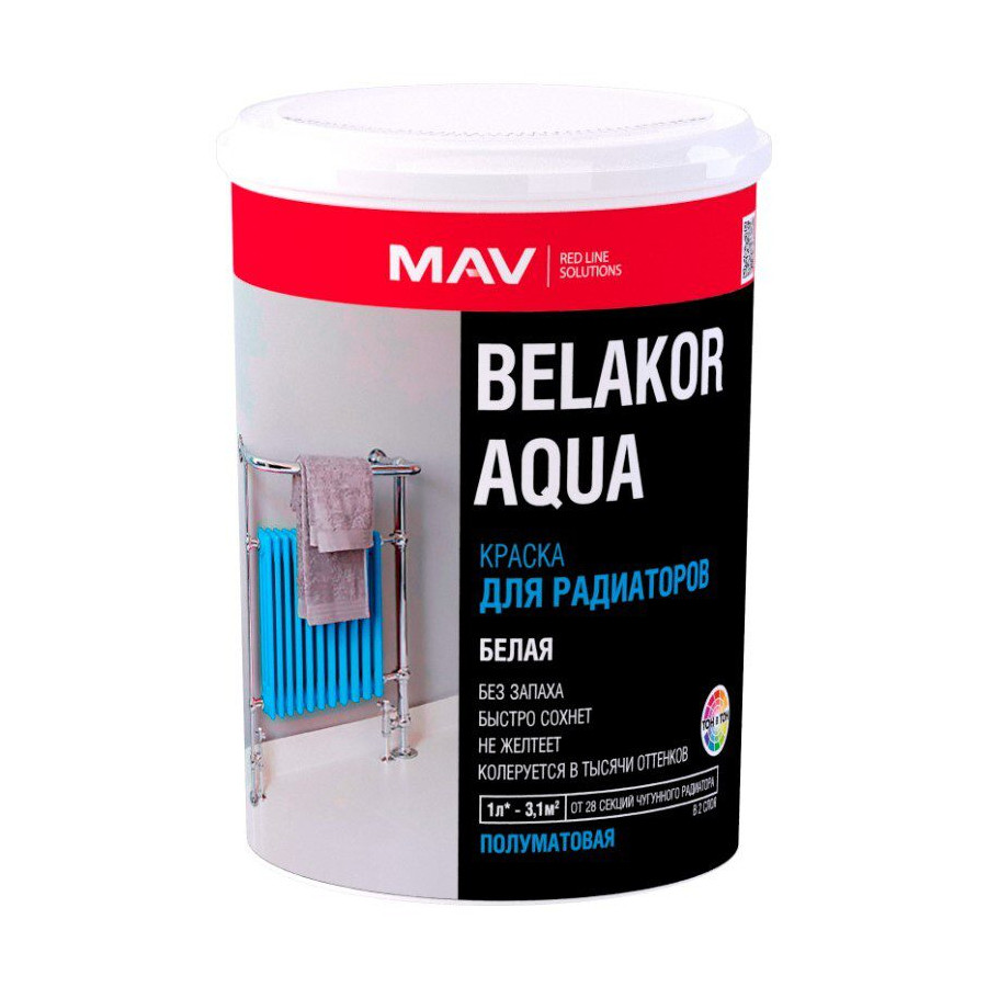 Краска MAV Belakor Aqua для радиаторов белая полуматовая 1 л