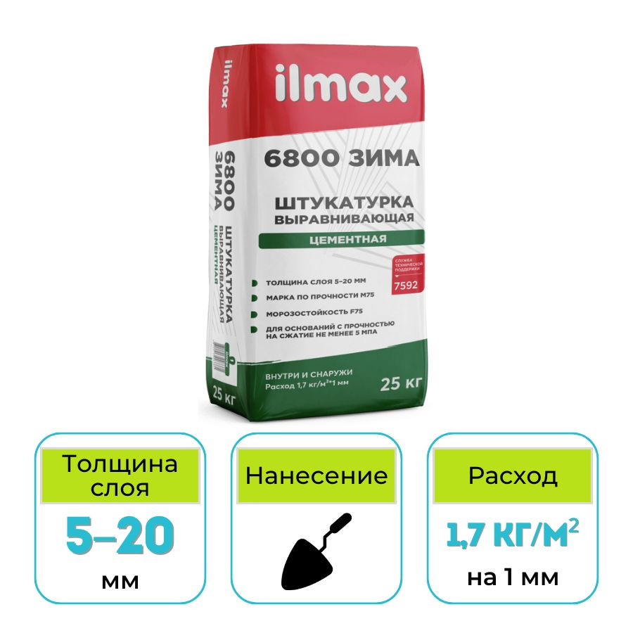 Штукатурка цементная выравнивающая ilmax 6800 зима 25 кг