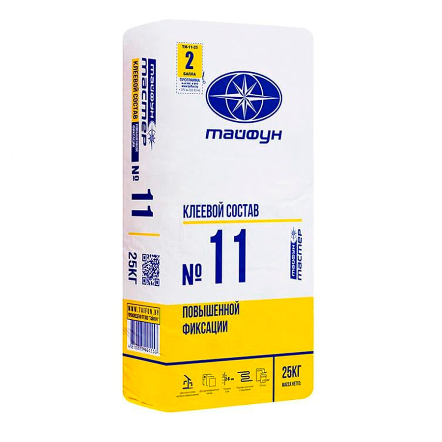 Клей для плитки повышенной фиксации Тайфун Мастер №11 25кг