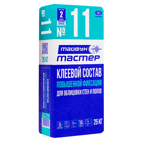 Клей для плитки повышенной фиксации Тайфун Мастер №11М зима 25 кг