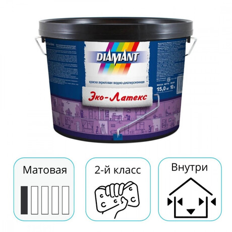 Краска Диамант (Diamant) Эко-Латекс белая матовая 10 л