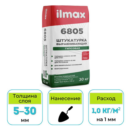 Штукатурка гипсовая выравнивающая ilmax 6805 30 кг