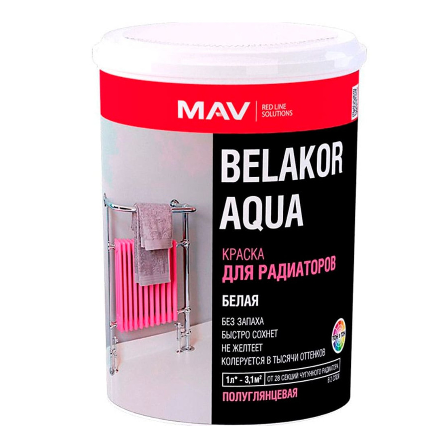 Краска MAV Belakor Aqua для радиаторов белая полуглянцевая 1 л